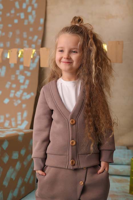 136-23 CARDIGAN WH BUTTONS / CAPPUCCINO