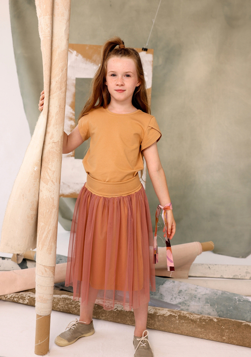 029-25 TULLE SKIRT - OCHRE & PINK POWDER