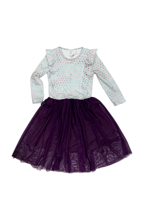 065-21 TULLE DRESS pastel dots wh dark violet 