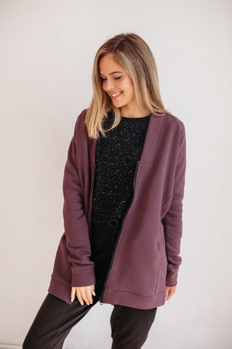 159-21 CARDIGAN ZIP/ EGGPLANT