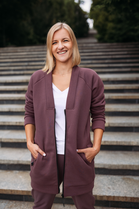159-21 CARDIGAN ZIP/ EGGPLANT