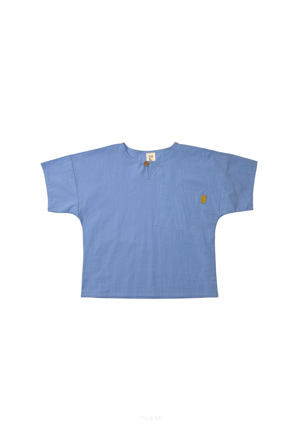 064-25 T-SHIRT WH BUTTON- BLUE  ( 100% COTTON )