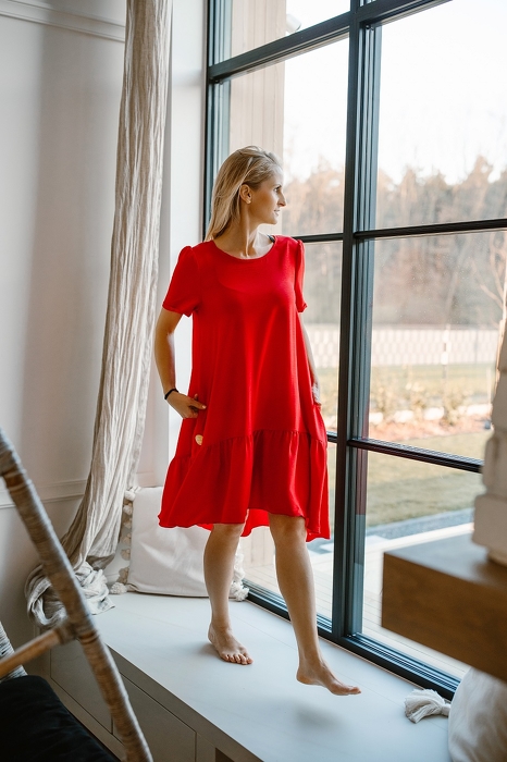 65-21 WOMEN FREEDOM DRESS / red crepe