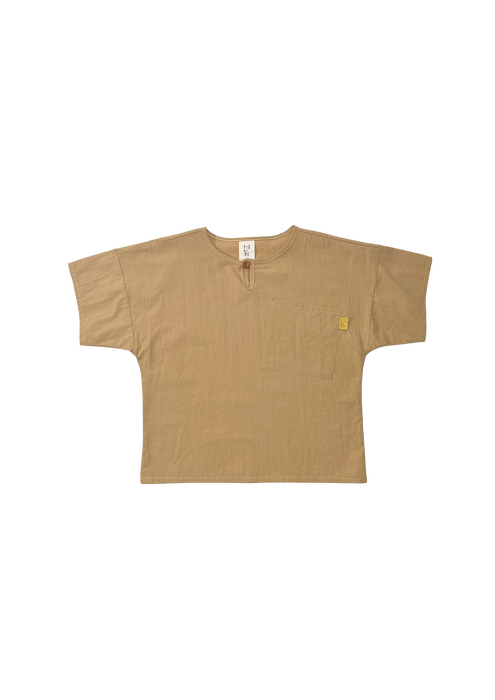 065-25 T-SHIRT WH BUTTON- OCHRE ( 100% COTTON )
