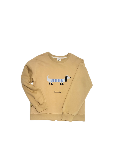 063-25 SWEATSHIRT WH DOG- OCHRE